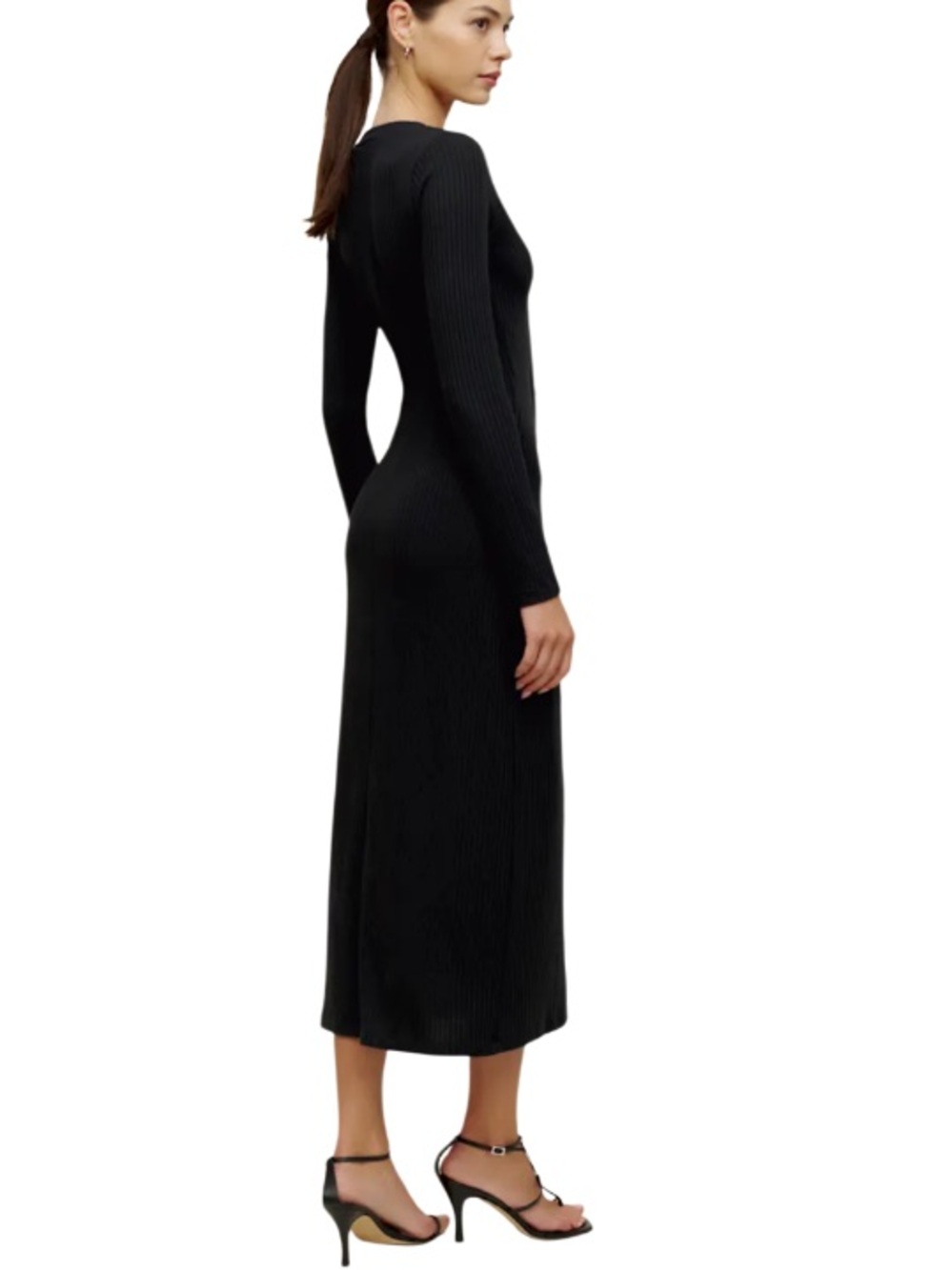 Reformation Ricky Knit Ribbed Black Dress - Picture 3 of 13